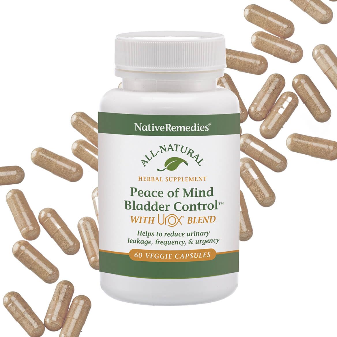 Native Remedies Urox bladder support bottle close-up highlighting capsule form and benefits