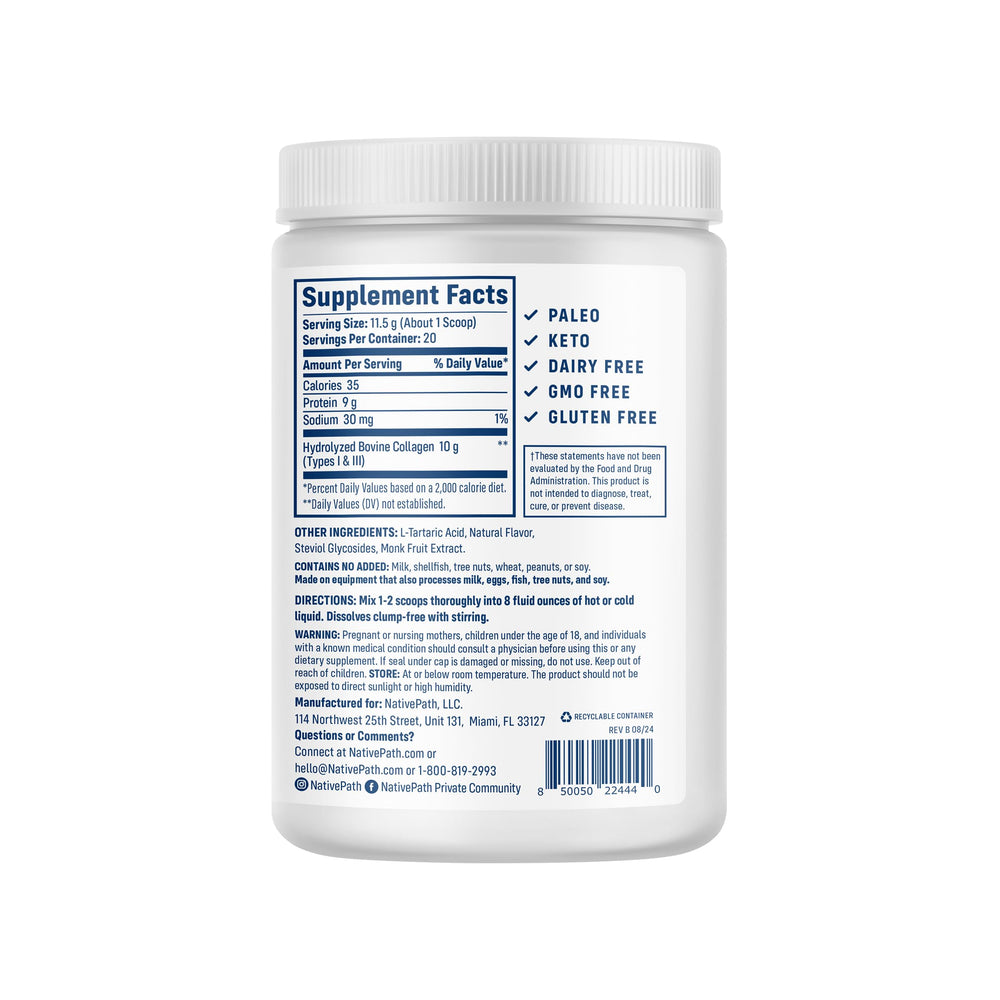NativePath Collagen Peptides Wild Berry powder dissolving in water for a quick shake