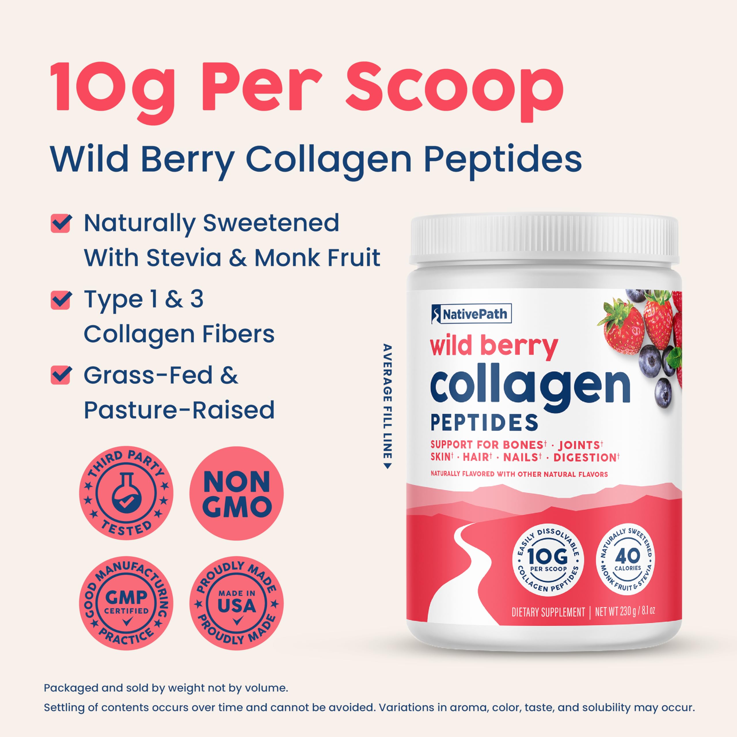 NativePath Collagen Peptides Wild Berry drink in glass ready to enjoy