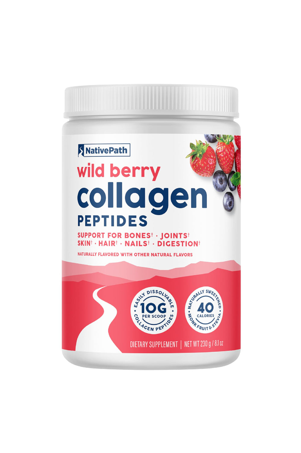 NativePath Collagen Peptides Wild Berry scoop for easy daily protein boost
