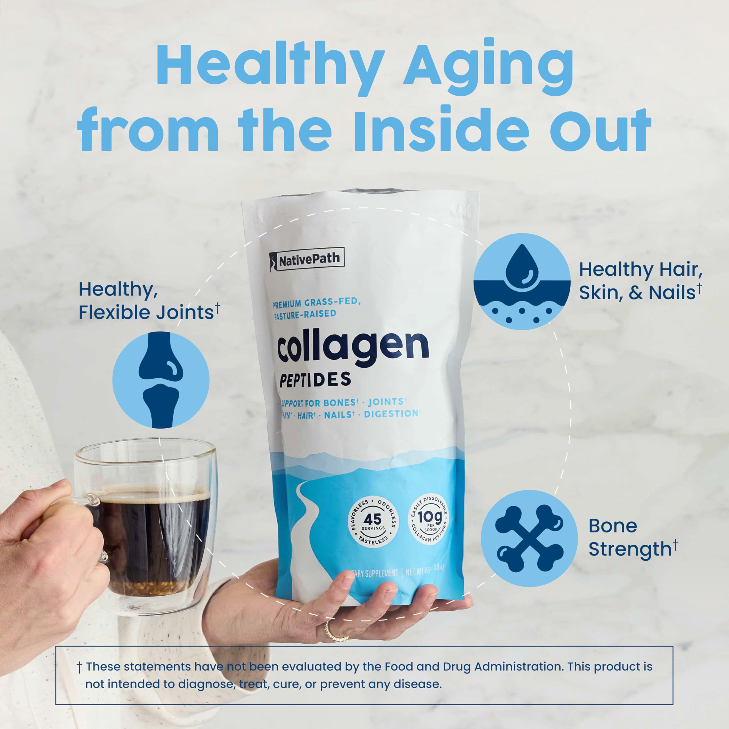 NativePath collagen powder close-up highlighting fine texture and purity.
