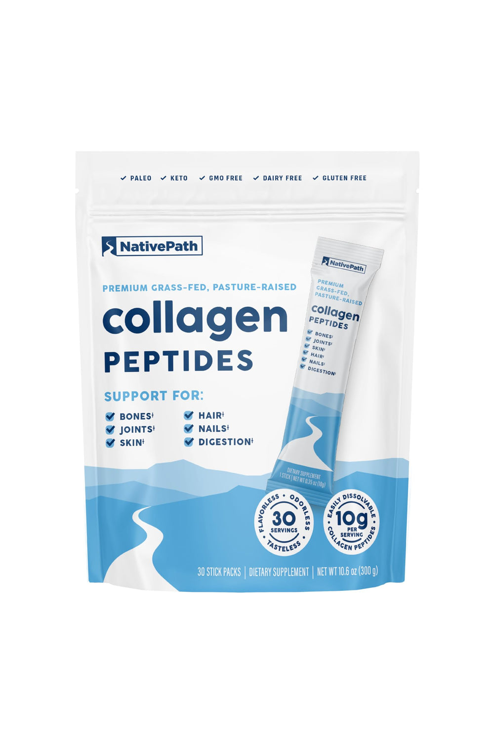NativePath collagen stick pack closeup for on-the-go supplementation.