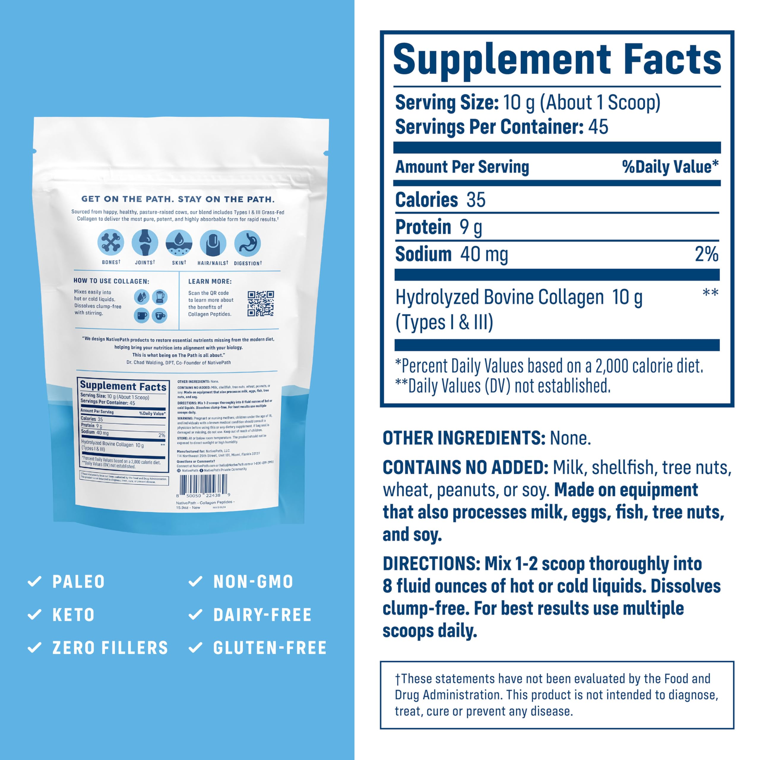 NativePath collagen powder in a 15.9 oz tub supports convenient daily wellness.