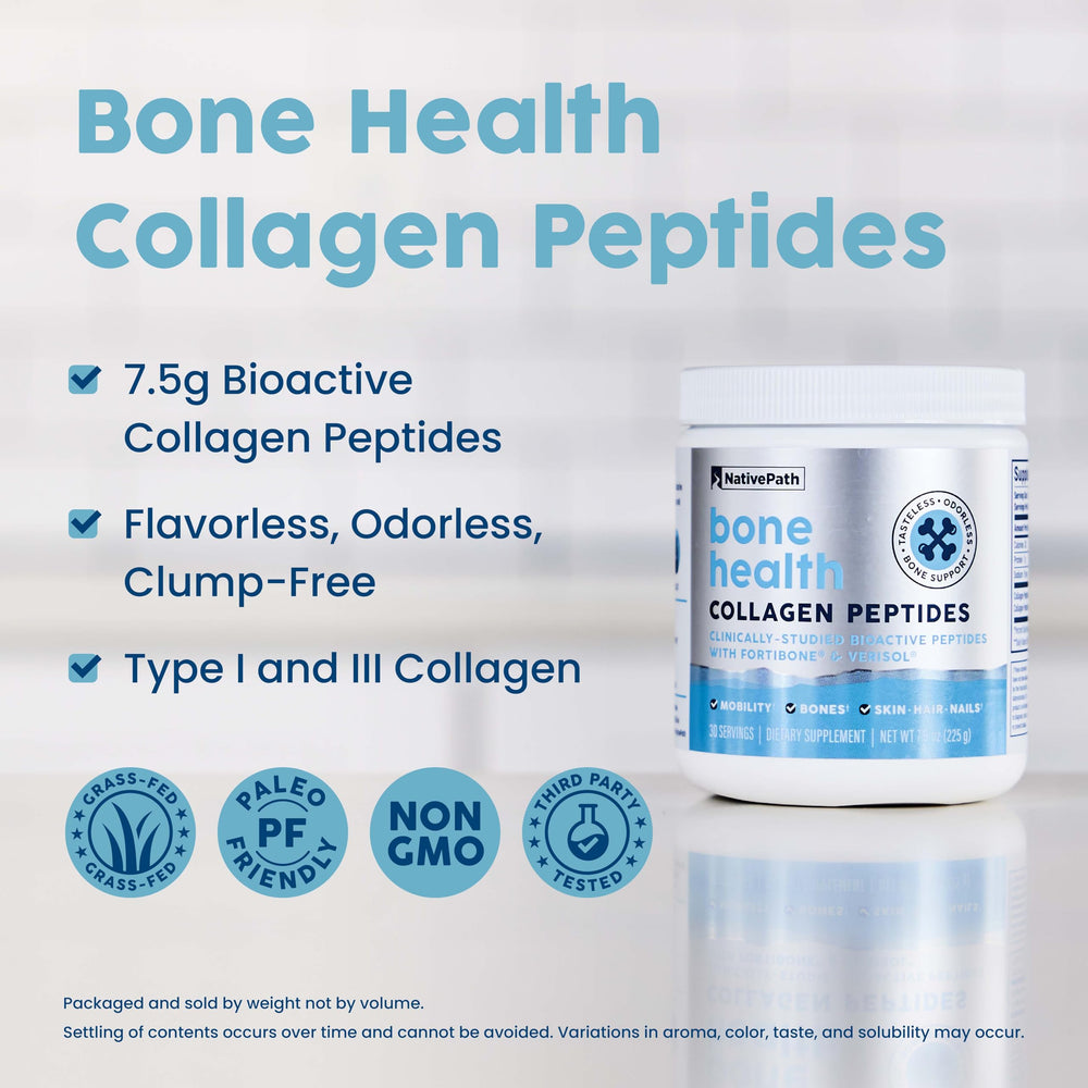 Grass-fed sourcing scene signals clean ingredients for NativePath Bone Health collagen, supporting tissue health.