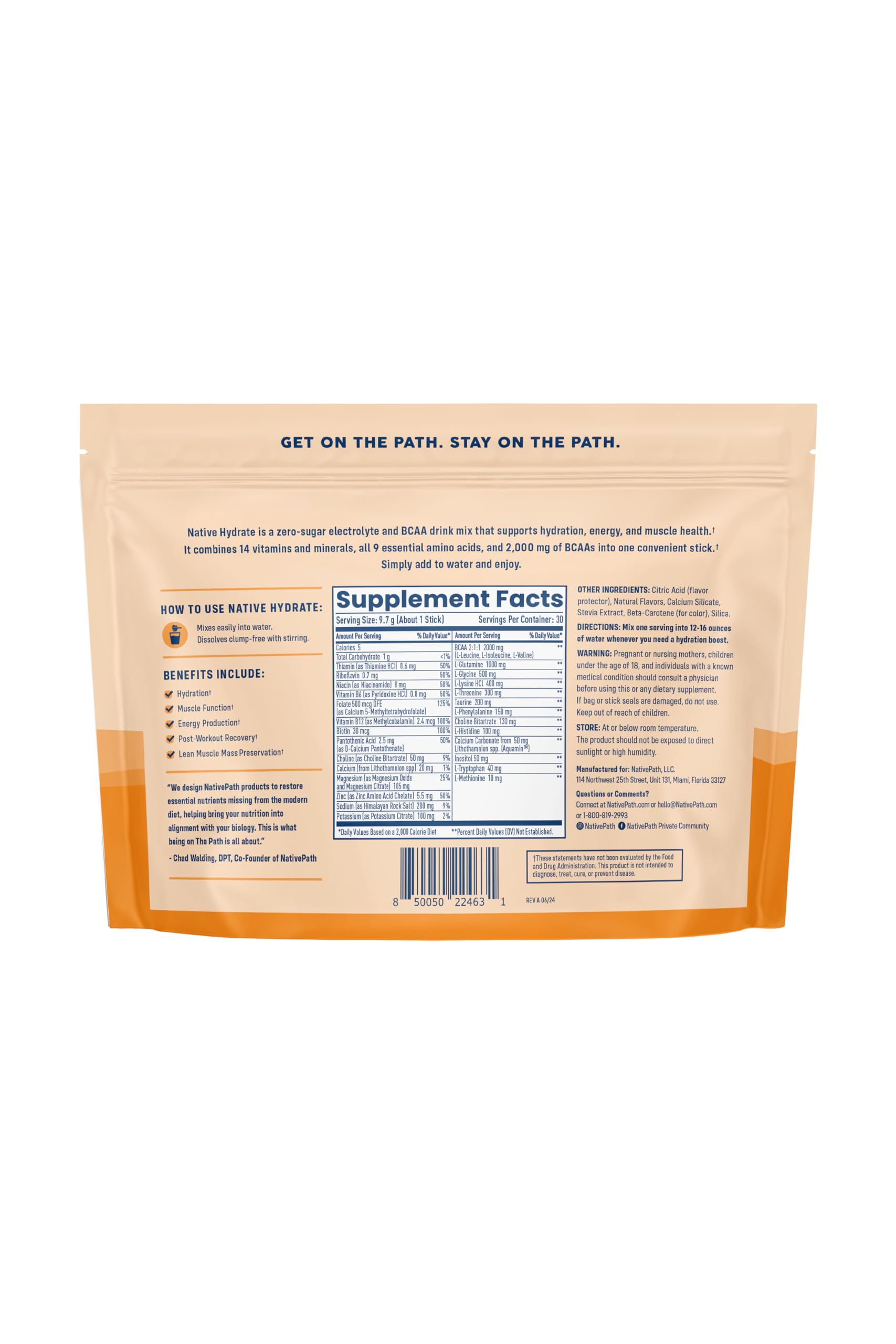 NativePath Hydrate with BCAAs and amino acids for post-workout support