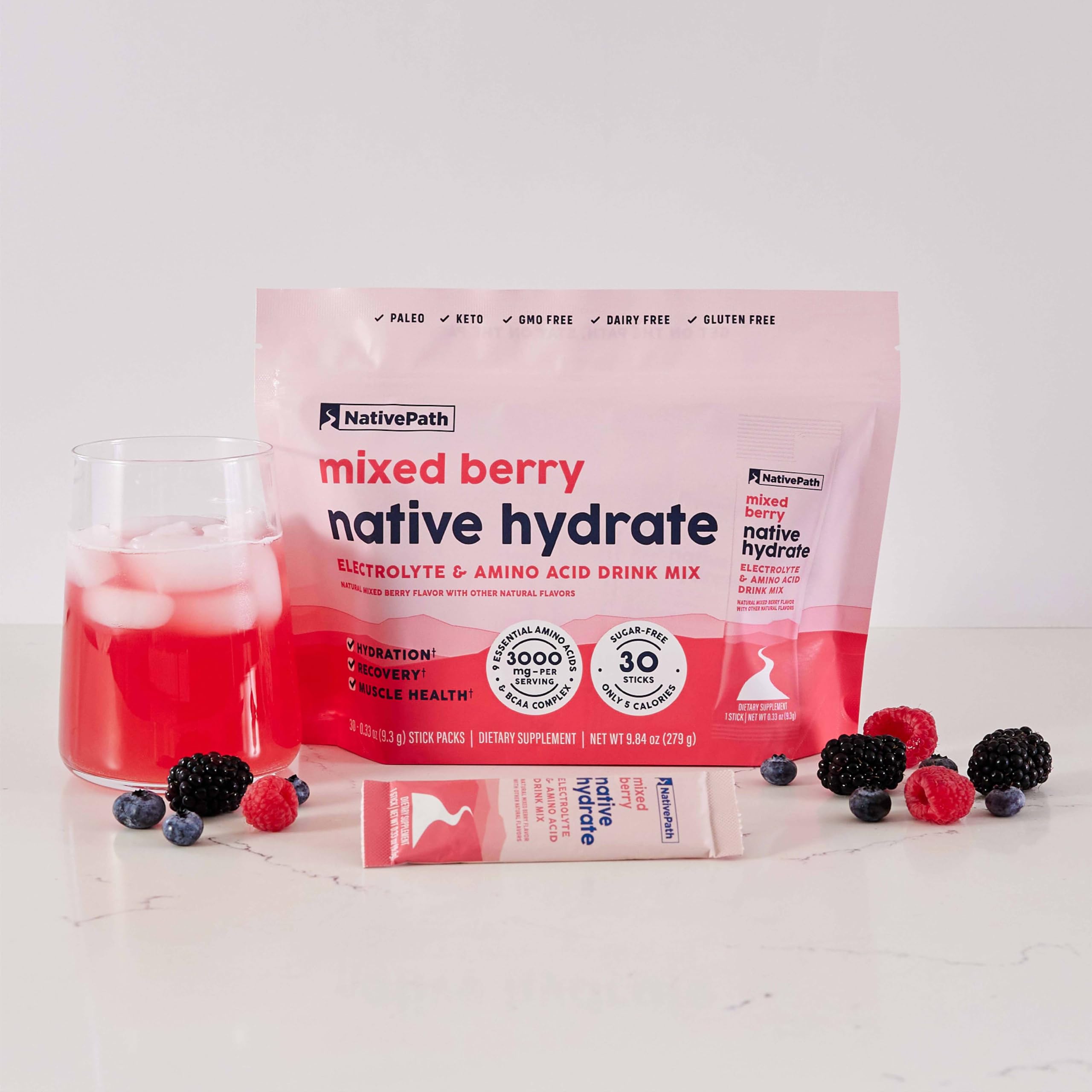 NativePath Hydrate no-artificial-sweeteners signals a clean ingredient promise.