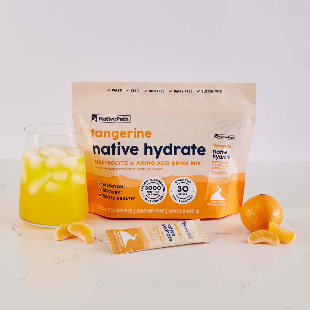 NativePath Hydrate Tangerine aroma in a glass ready to sip