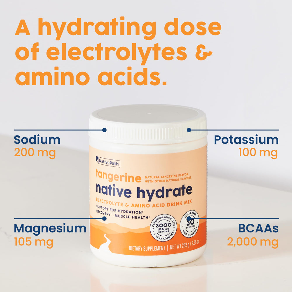 NativePath Hydrate glass shows a well-mixed citrus hydration drink