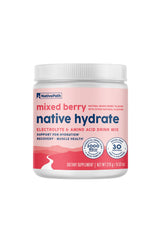 NativePath Native Hydrate mixed berry tub showing zero sugar formula for refreshing hydration