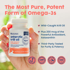 NativePath nutrition label visible emphasizes EPA, DHA, and astaxanthin per serving.