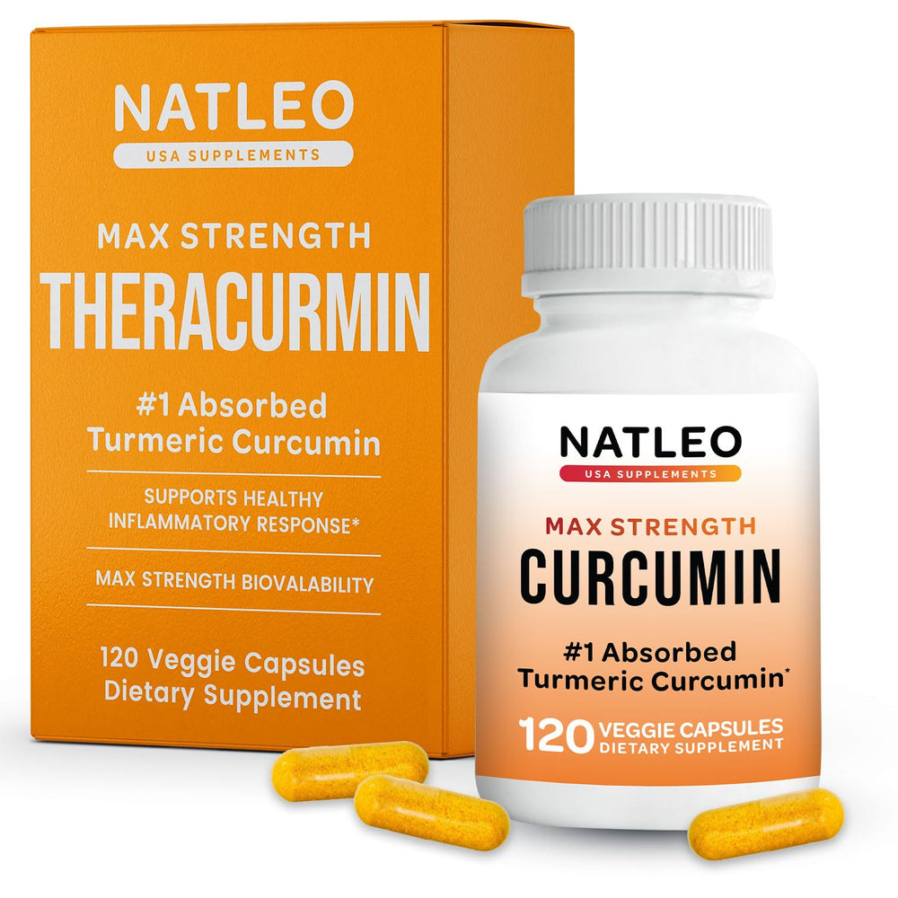 Natleo Theracurmin bottle front shows premium turmeric blend for daily joint support