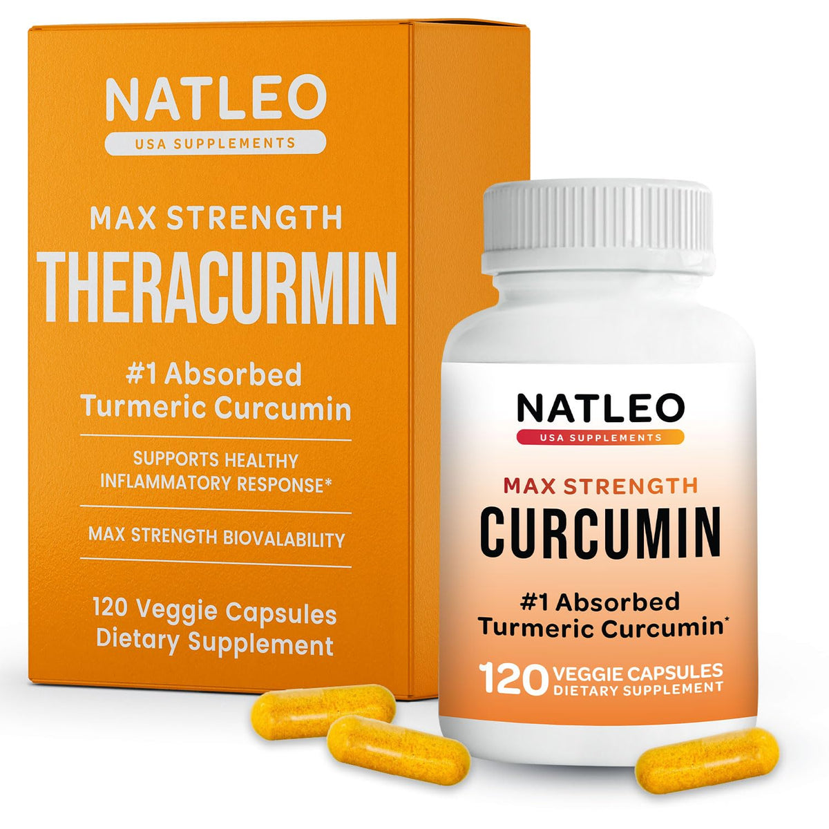Natleo Theracurmin bottle front shows premium turmeric blend for daily joint support