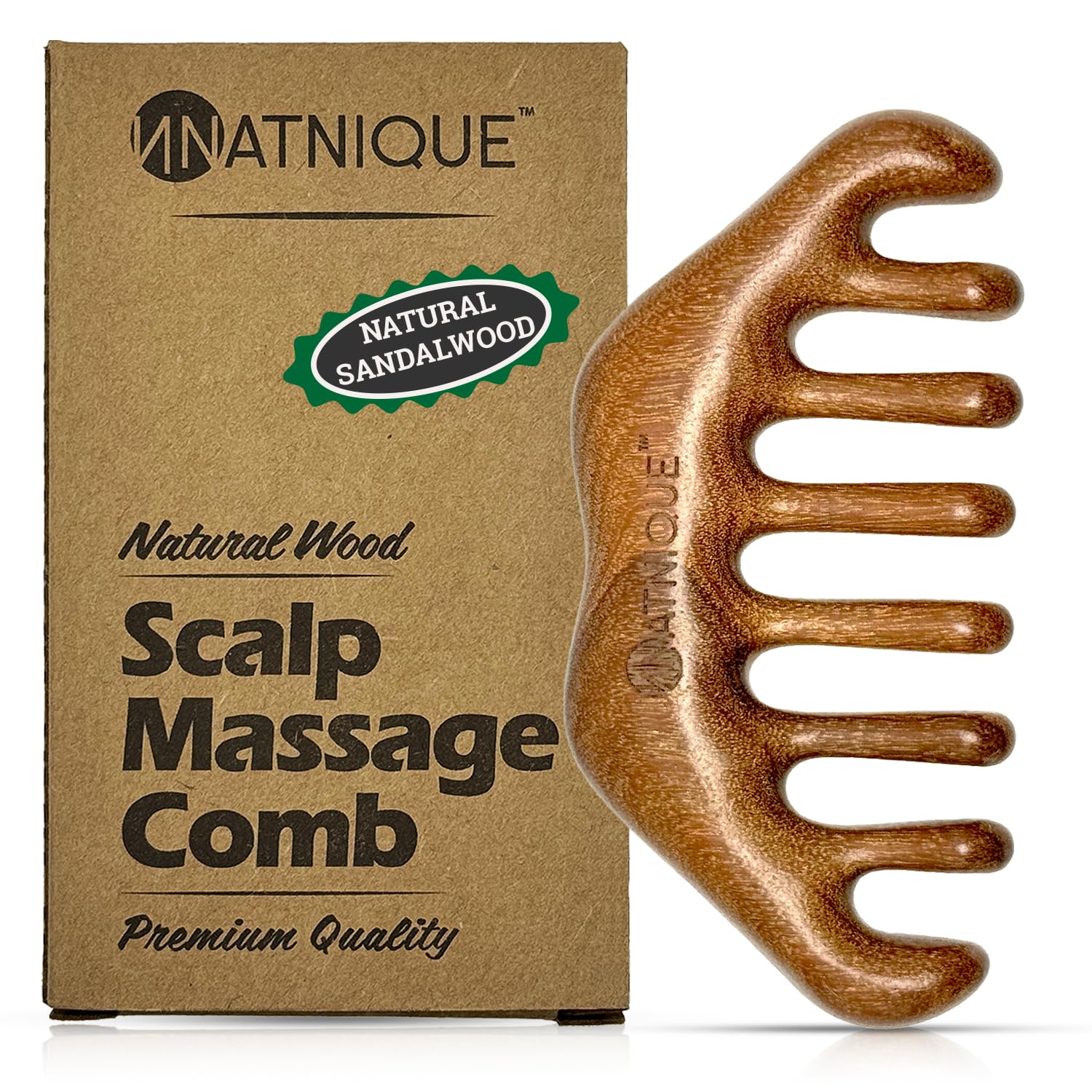 Natnique wide-tooth comb for gentle detangling and smooth styling.