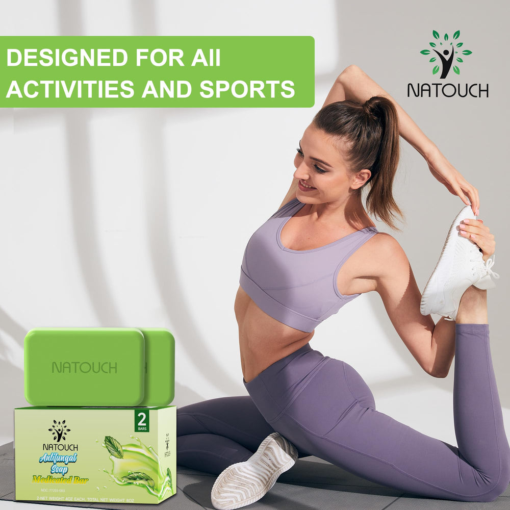 Natouch antifungal medicated soap bar foot care use for cleansing affected skin areas.