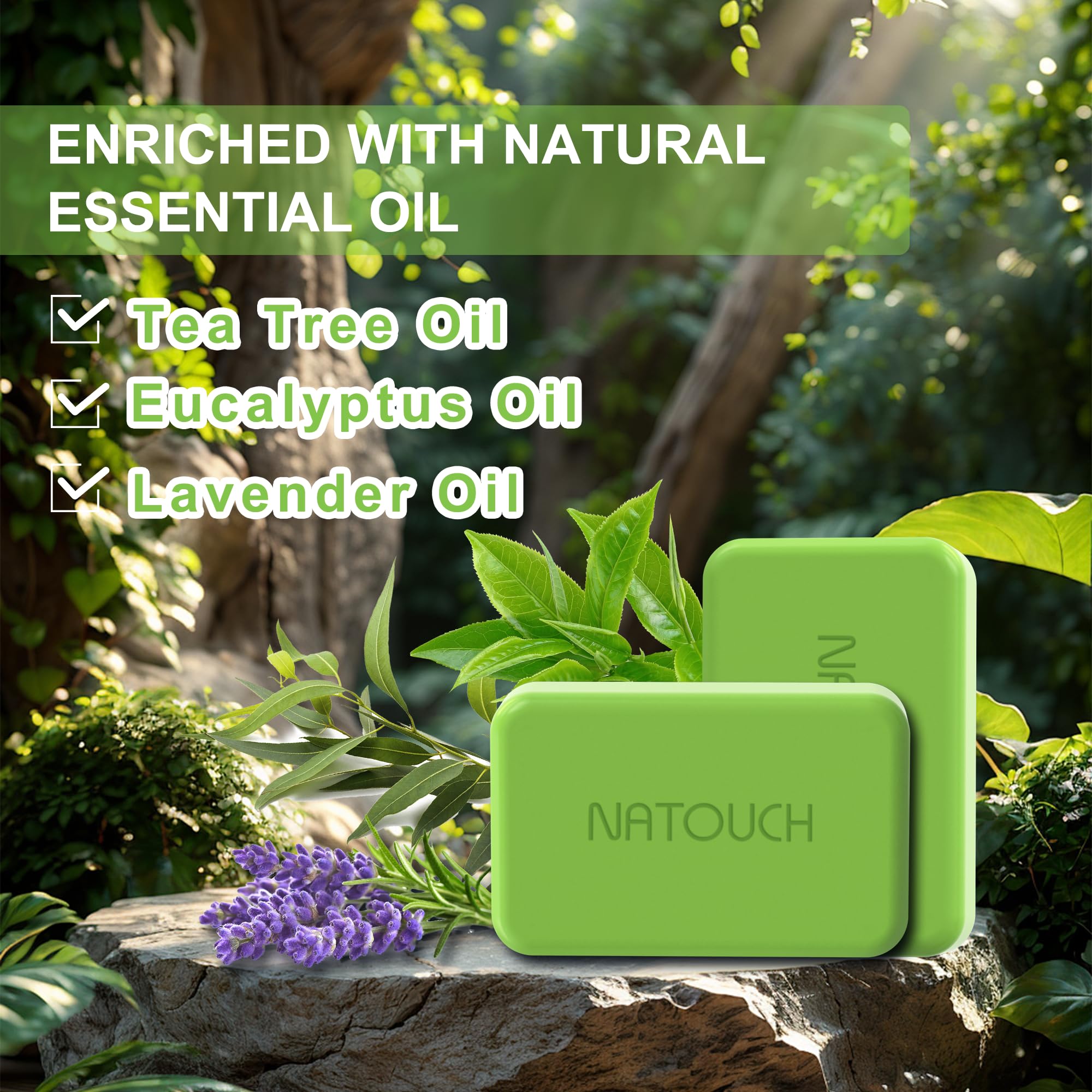 Natouch antifungal medicated soap bar packaging highlights two-bar pack for home and gym use.