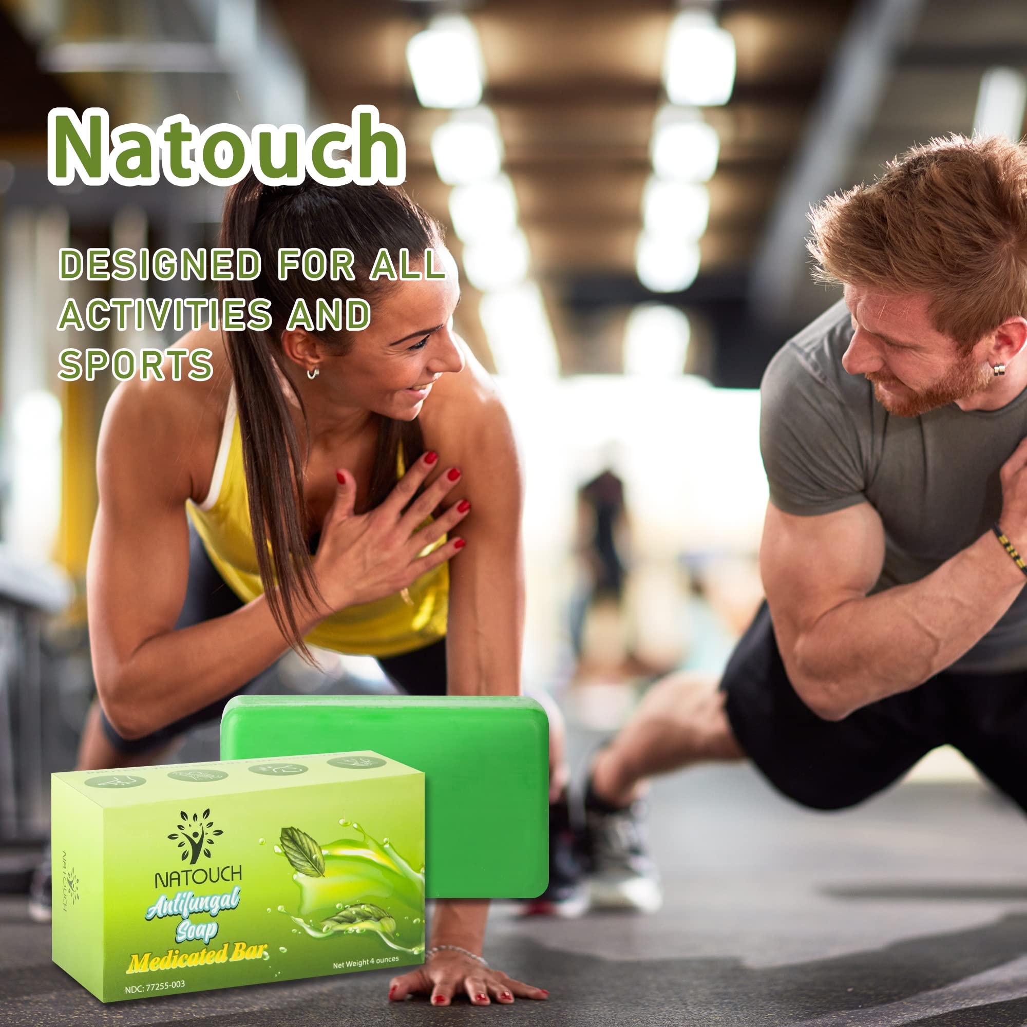 Natouch antifungal soap bar packaging shown with 4 oz size.