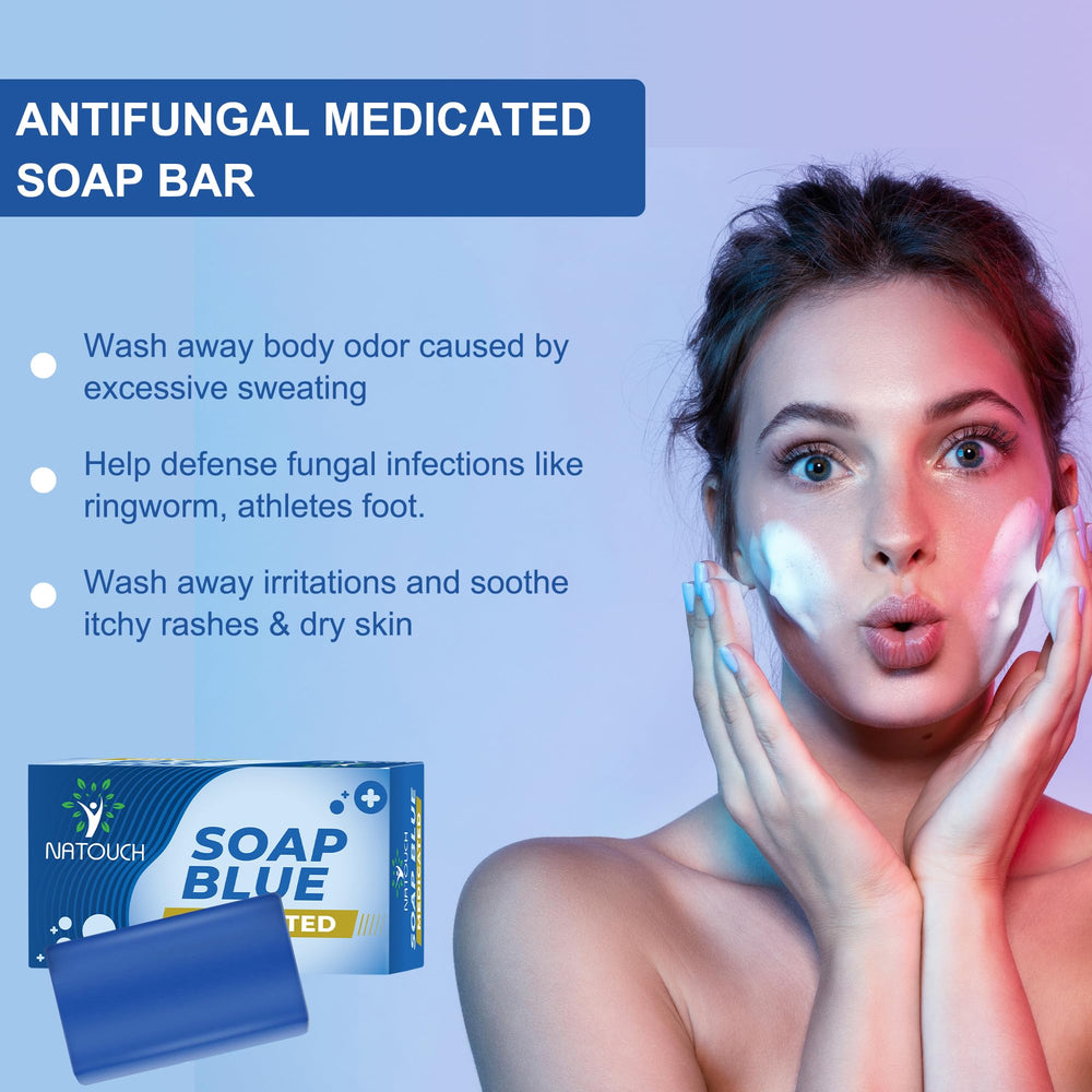 Natouch antifungal soap bar with lavender oil for calming aroma during wash.