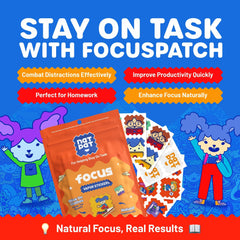 NATPAT Focus Patch on a kid studying at a desk for school work.