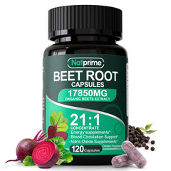 Natprime Beet Root Capsules bottle with 120 caps, energy support.