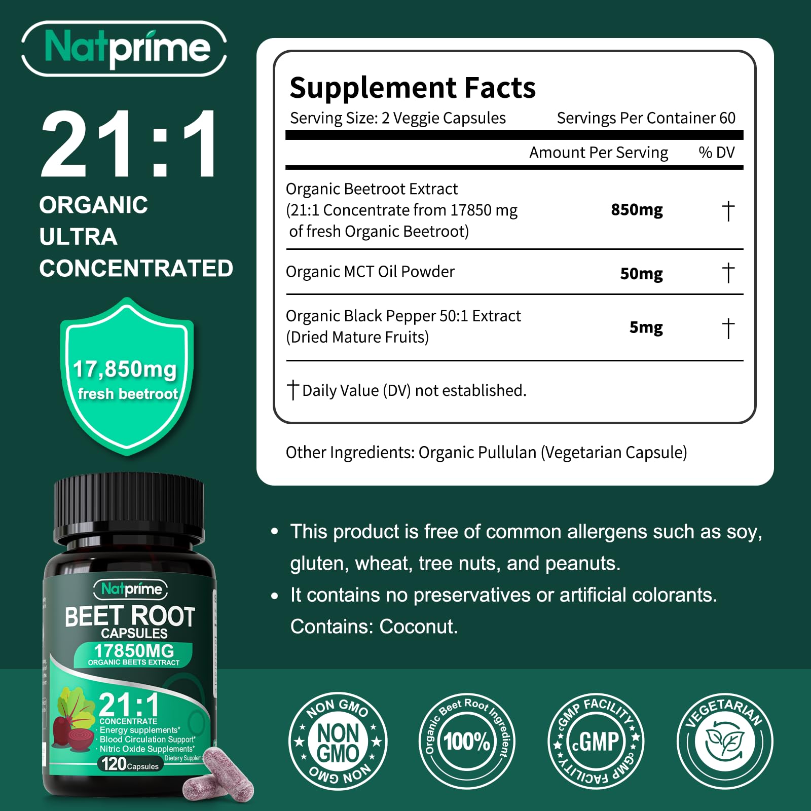 Natprime Beet Root Capsules with MCT oil carrier improved absorption.