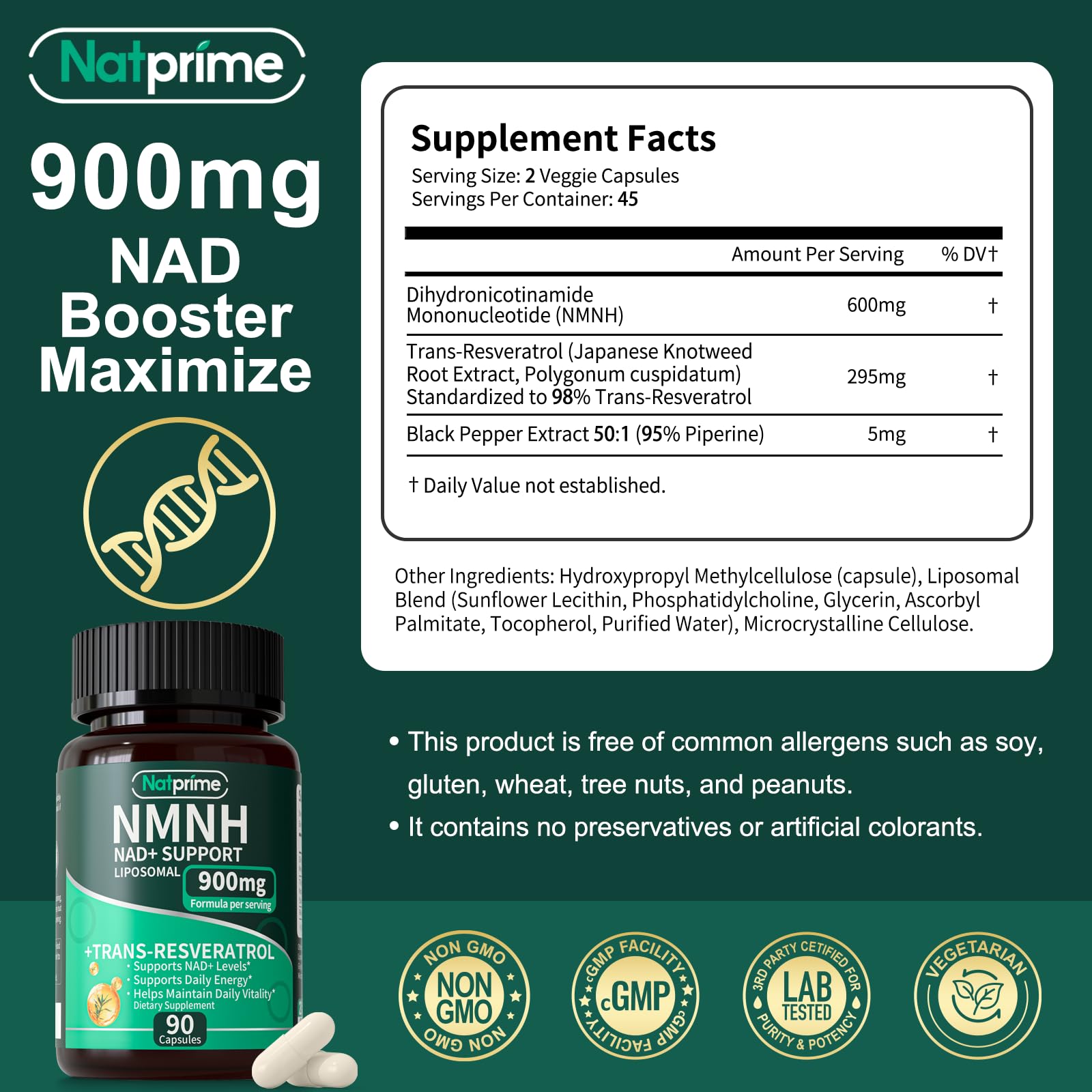 Natprime NMNH capsules close-up emphasizing easy daily use.