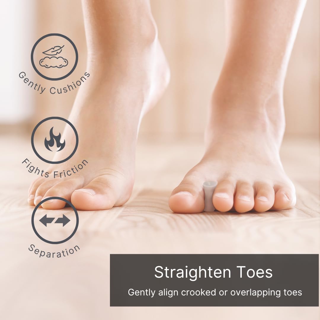 Anatomical-fit toe spacers sit between toes for bunions or hammertoes