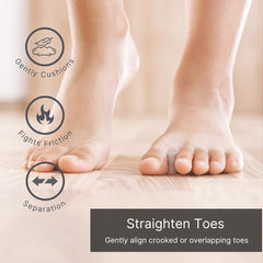 Anatomical-fit toe spacers sit between toes for bunions or hammertoes