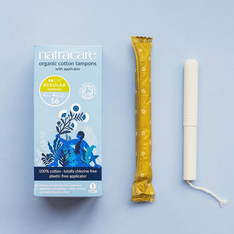 Natracare cardboard applicator with 100% cotton core, showcasing biodegradable materials.
