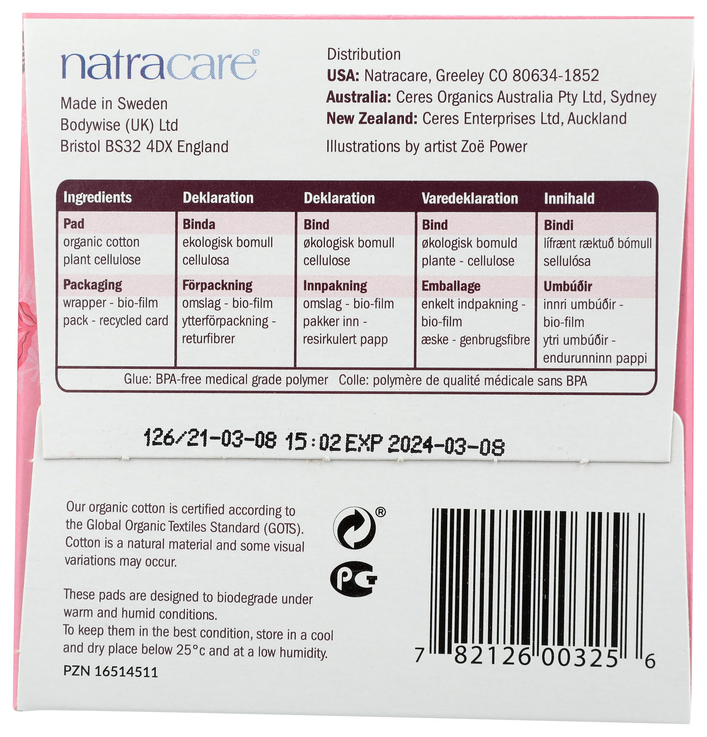 Compostable design of Natracare pads aligns with EN 13432 guidelines