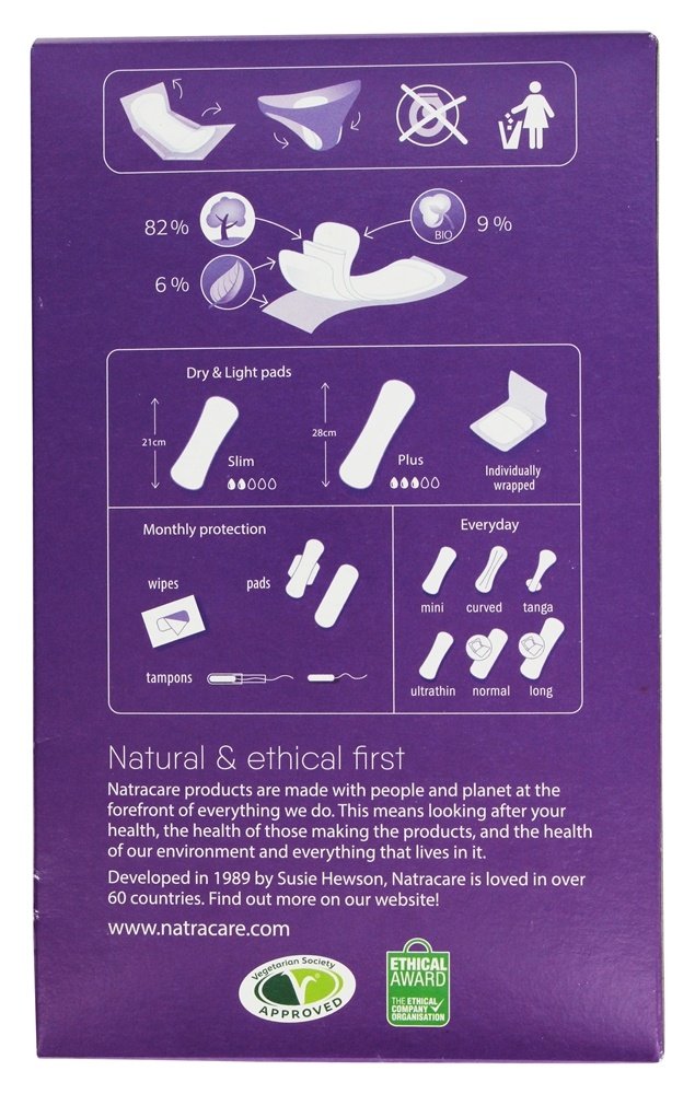 Natracare Dry and Light pad plastic-free construction for eco-conscious use.