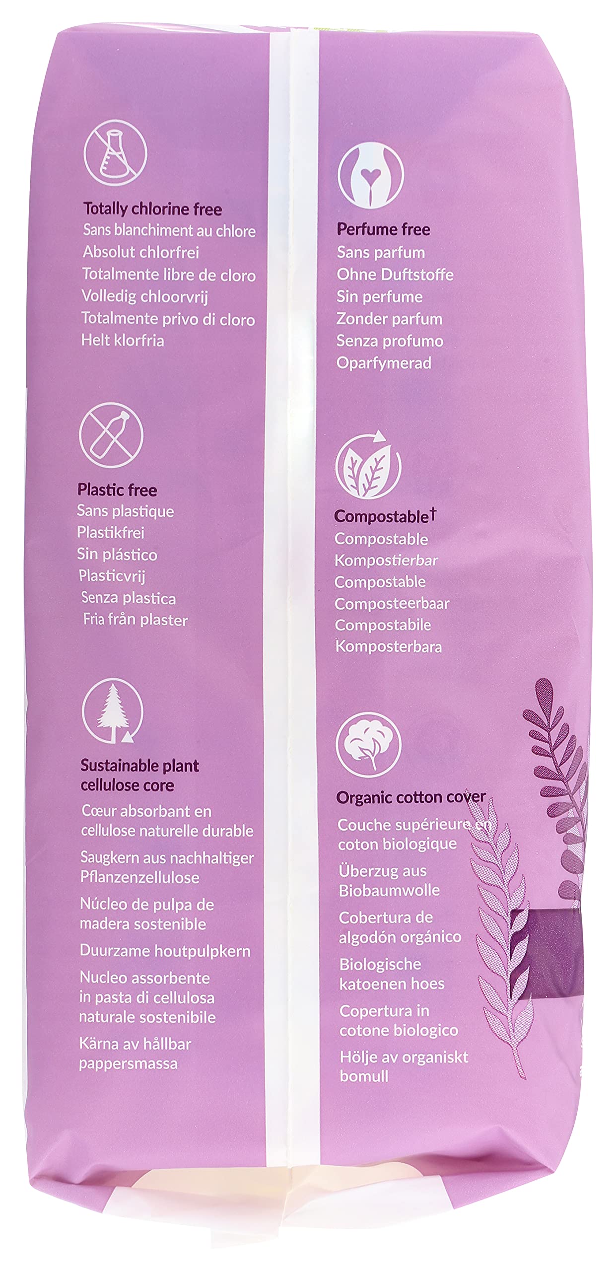 Natracare eco-friendly packaging close-up highlights plastic-free design.