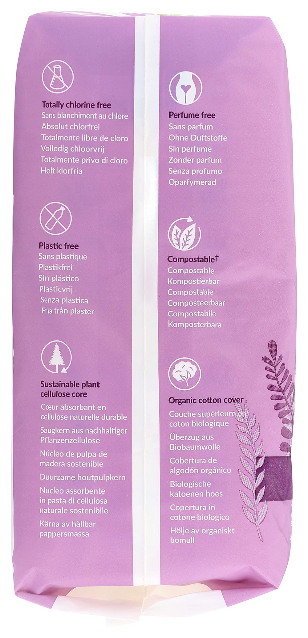 Natracare eco-friendly packaging close-up highlights plastic-free design.