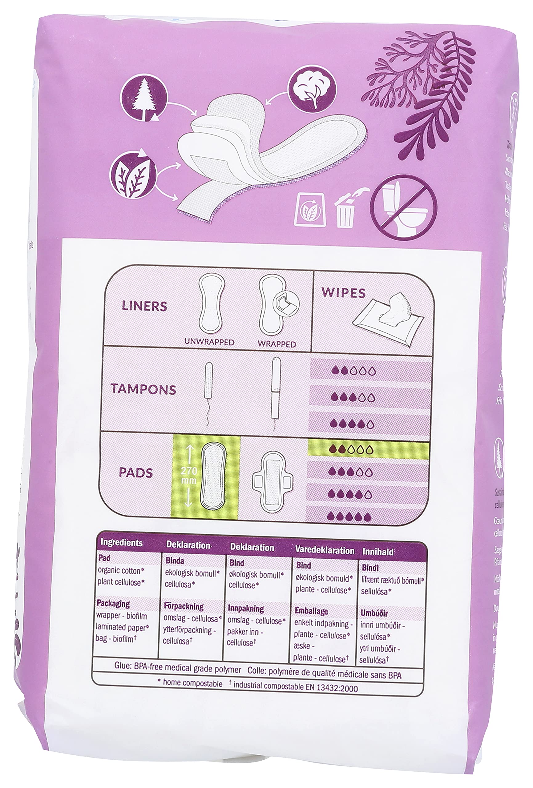 Natracare individually wrapped pads offer hygienic portability.