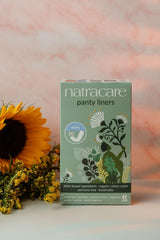 Natracare mini panty liners materials highlight plastic-free, chlorine-free composition for sensitive skin.
