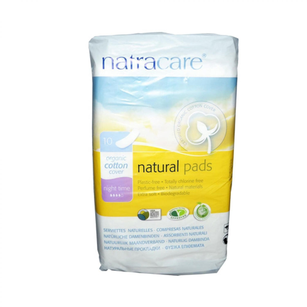 Natracare night-time pads 30-pack in-use demonstrates breathable, plastic-free design.