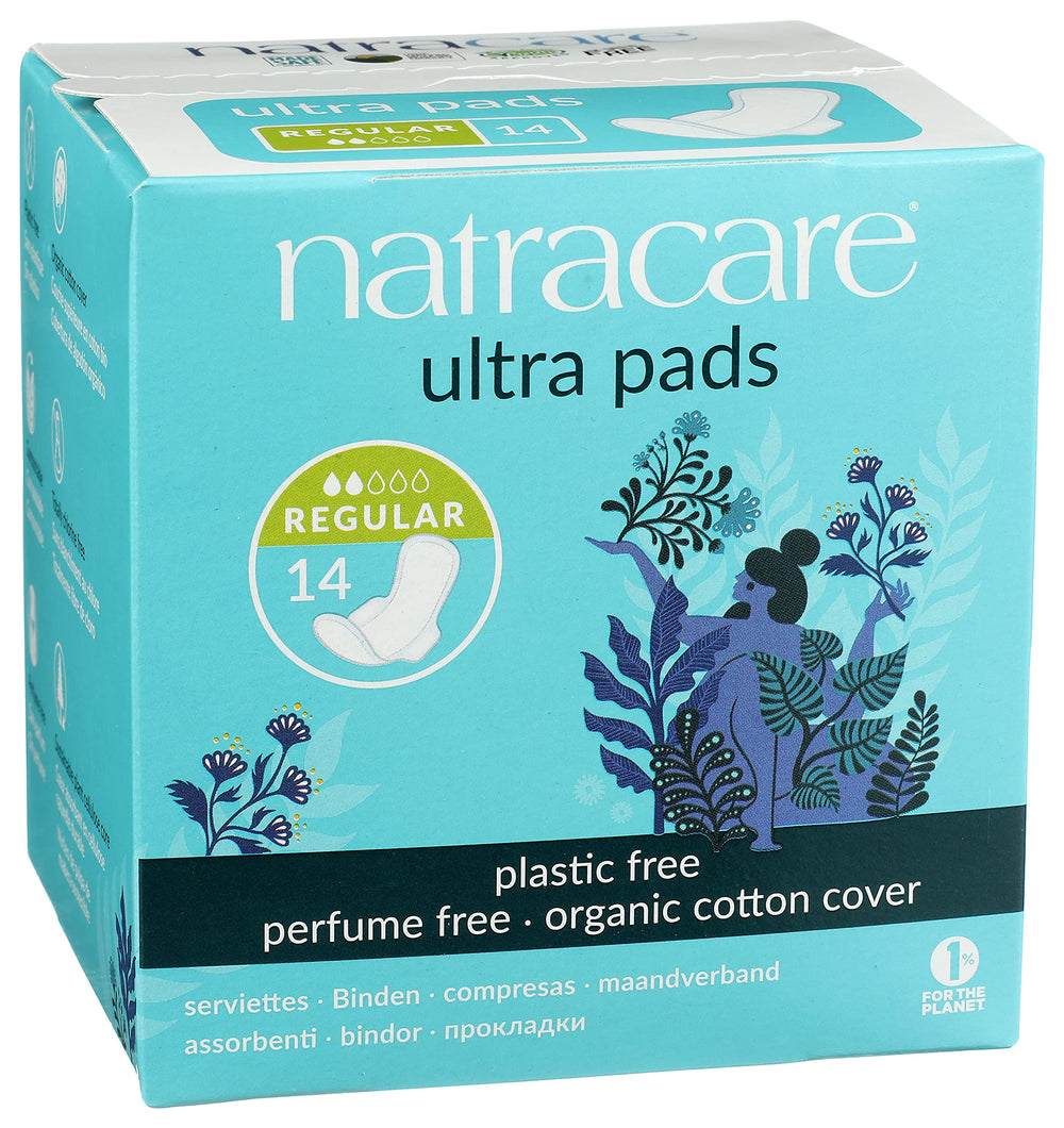 Natracare organic cotton core ultra pad with wings showing natural softness.