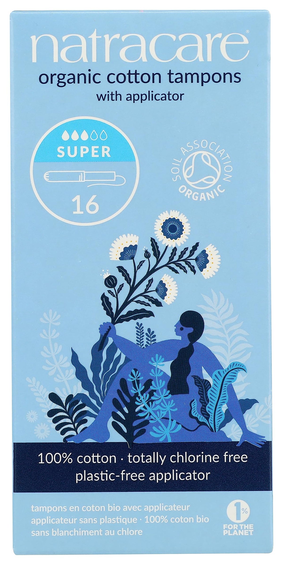 Natracare organic cotton super tampon with cardboard applicator for a plastic-free experience.