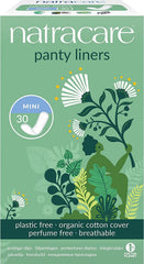Natracare Panty Liners Mini cover shows organic cotton for breathable daily wear