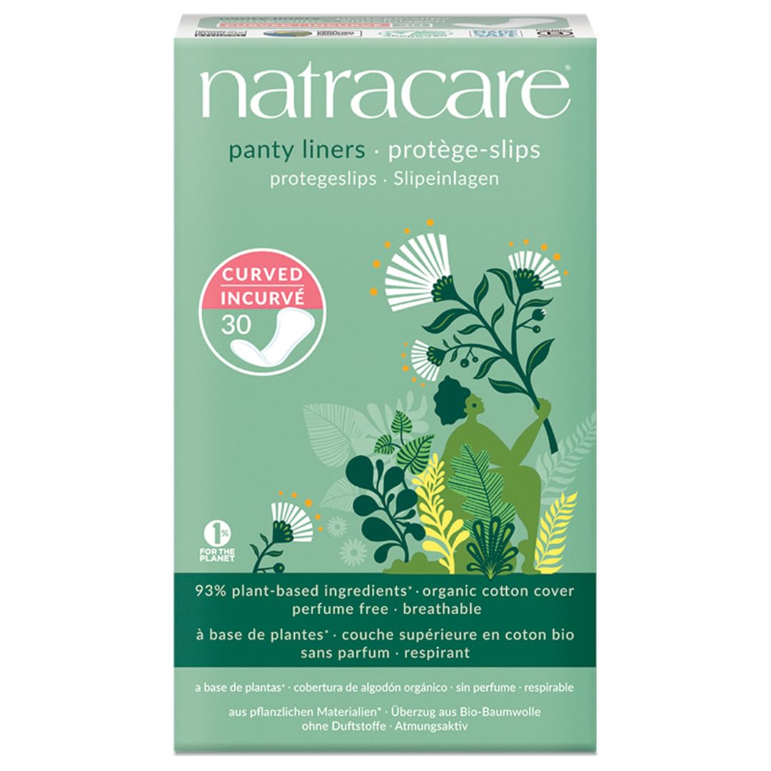 Natracare curved panty liners two-pack offering daily protection with gentle organic materials.