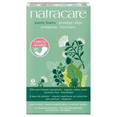 Natracare curved panty liners two-pack offering daily protection with gentle organic materials.