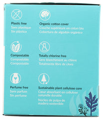 Natracare plastic-free pad with wings on eco-friendly packaging.