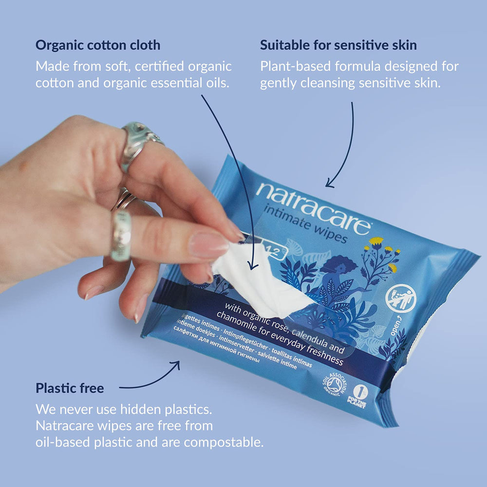 Natracare wipes close-up showing soft organic cotton fibers for sensitive skin.