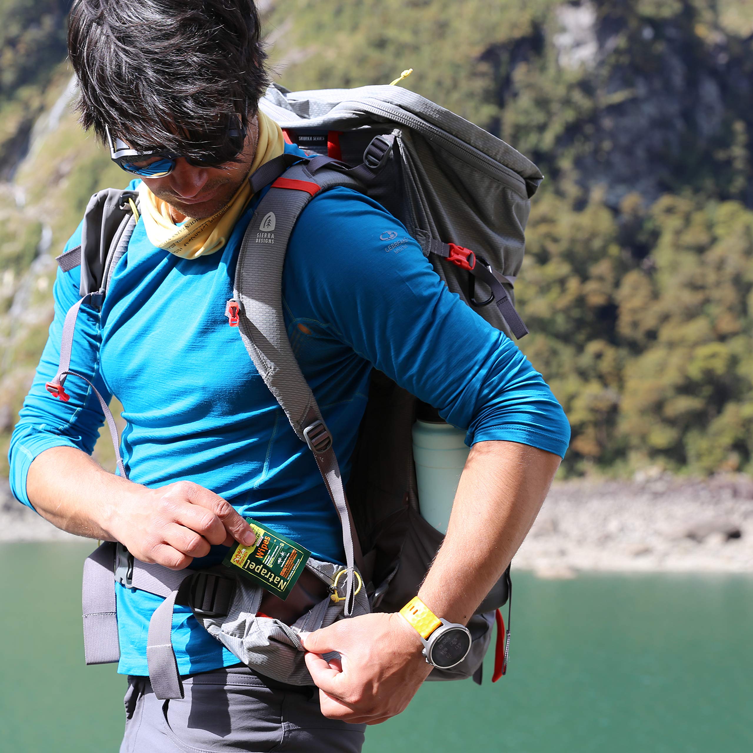 Natrapel wipes are safe on gear, preserving plastics and fabrics