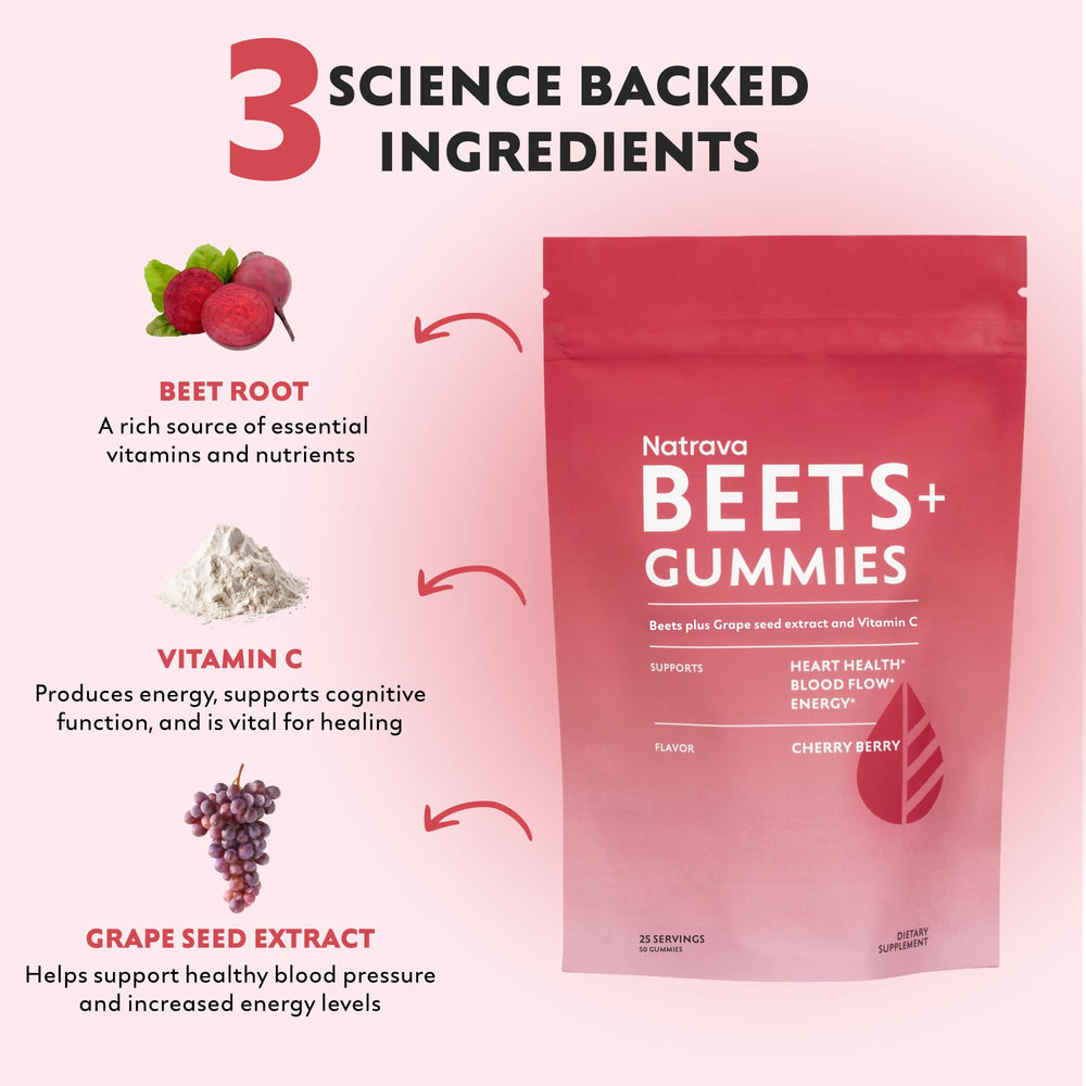 Natrava Beets+ Gummies pour demonstrating easy, mess-free serving.