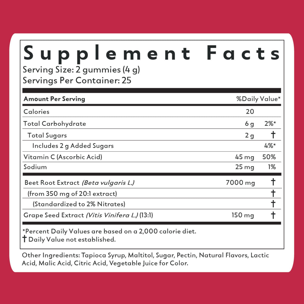 Natrava Beets+ Gummies product on a surface for quick on-the-go consumption.