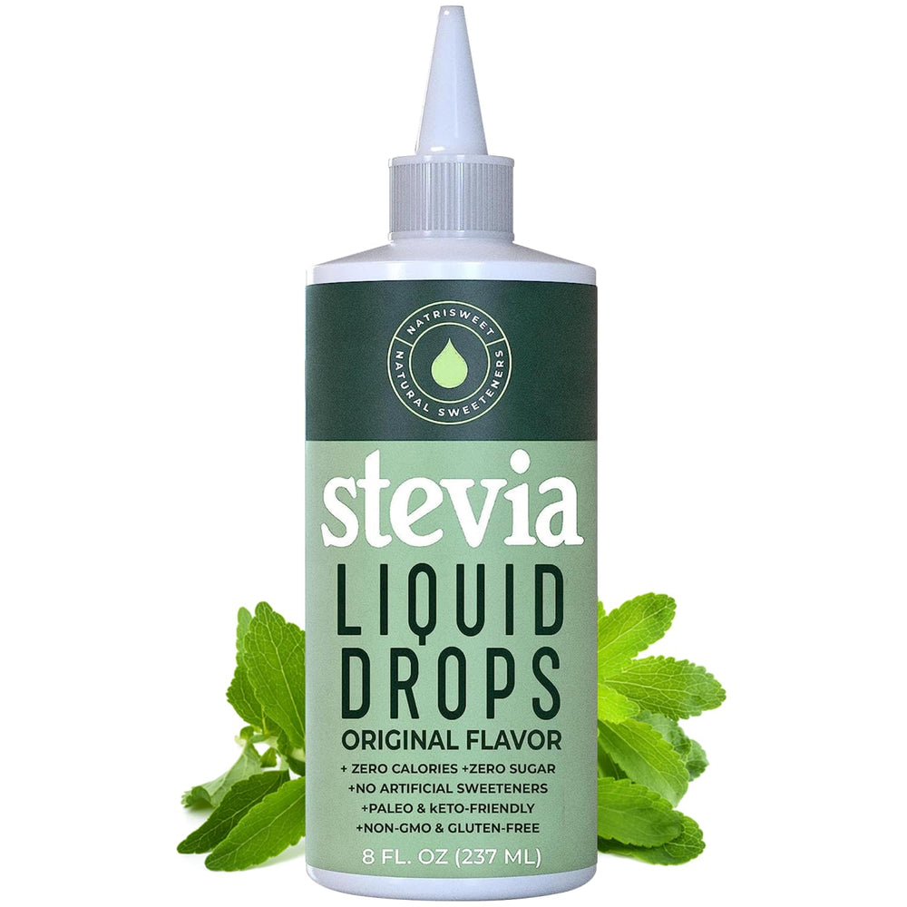 NatriSweet Stevia Liquid Drops bottle ready for zero-calorie sweetness in beverages.
