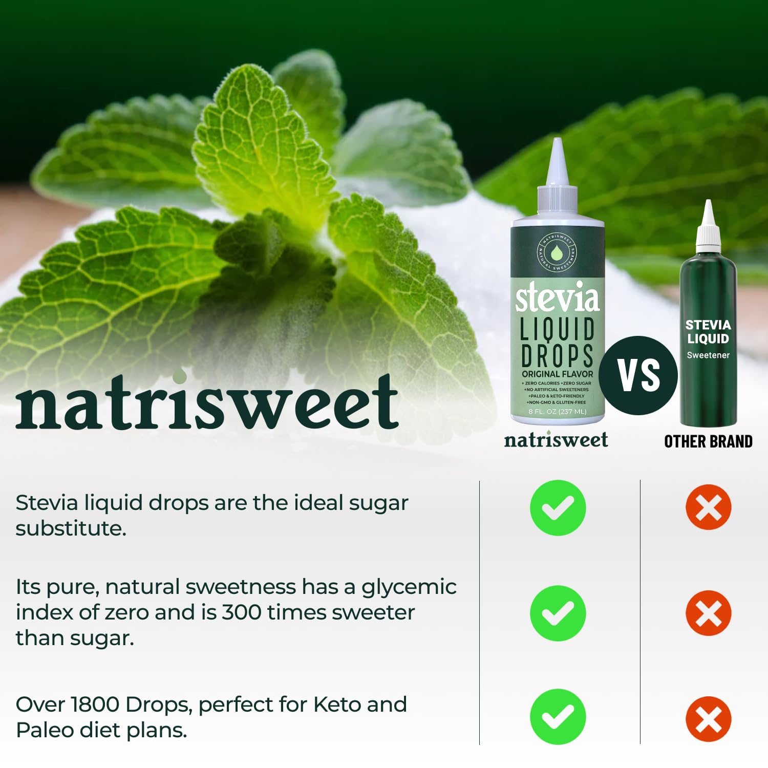 NatriSweet Stevia Liquid Drops label showing pure sweetness.