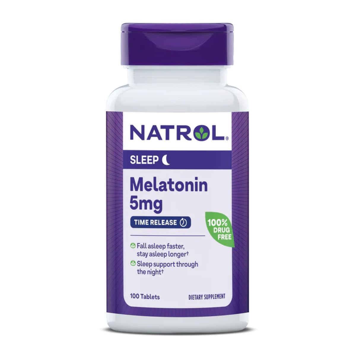 Natrol Melatonin Time Release bottle image, suggesting steady sleep support overnight
