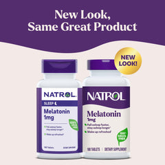 Natrol Melatonina 1 mg: primer plano de tabletas para dormir.