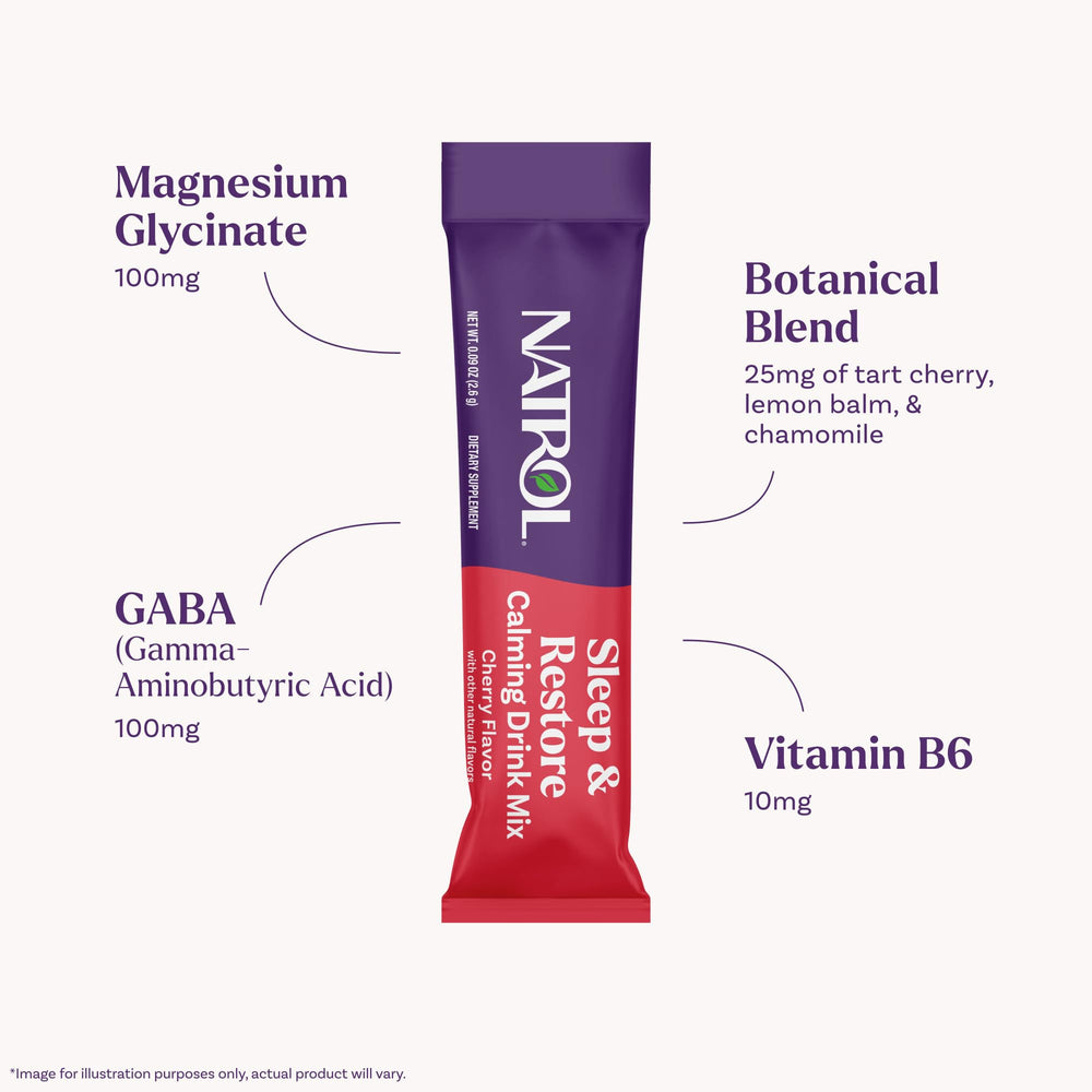 Natrol Sleep and Restore glass of water with prepared magnesium drink to unwind.
